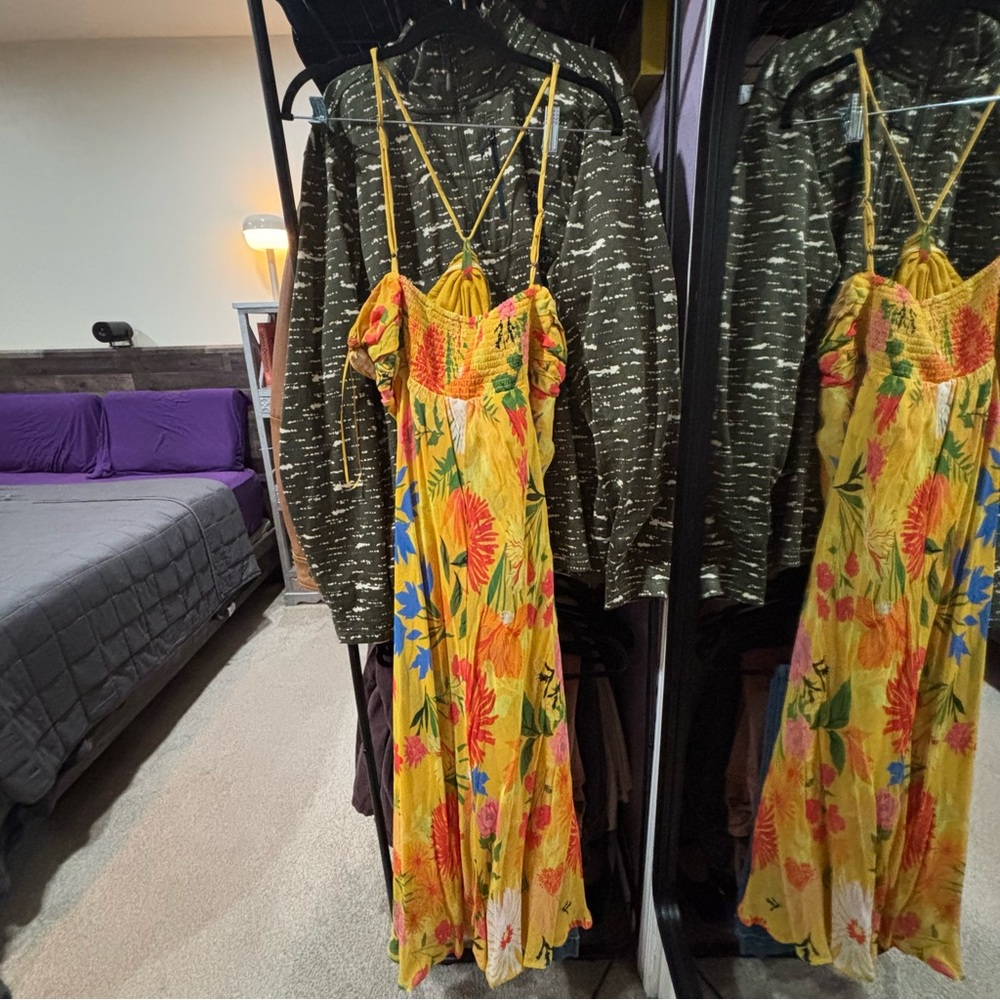Anthropologie Yellow Floral Midi Dress - Picture 8 of 8